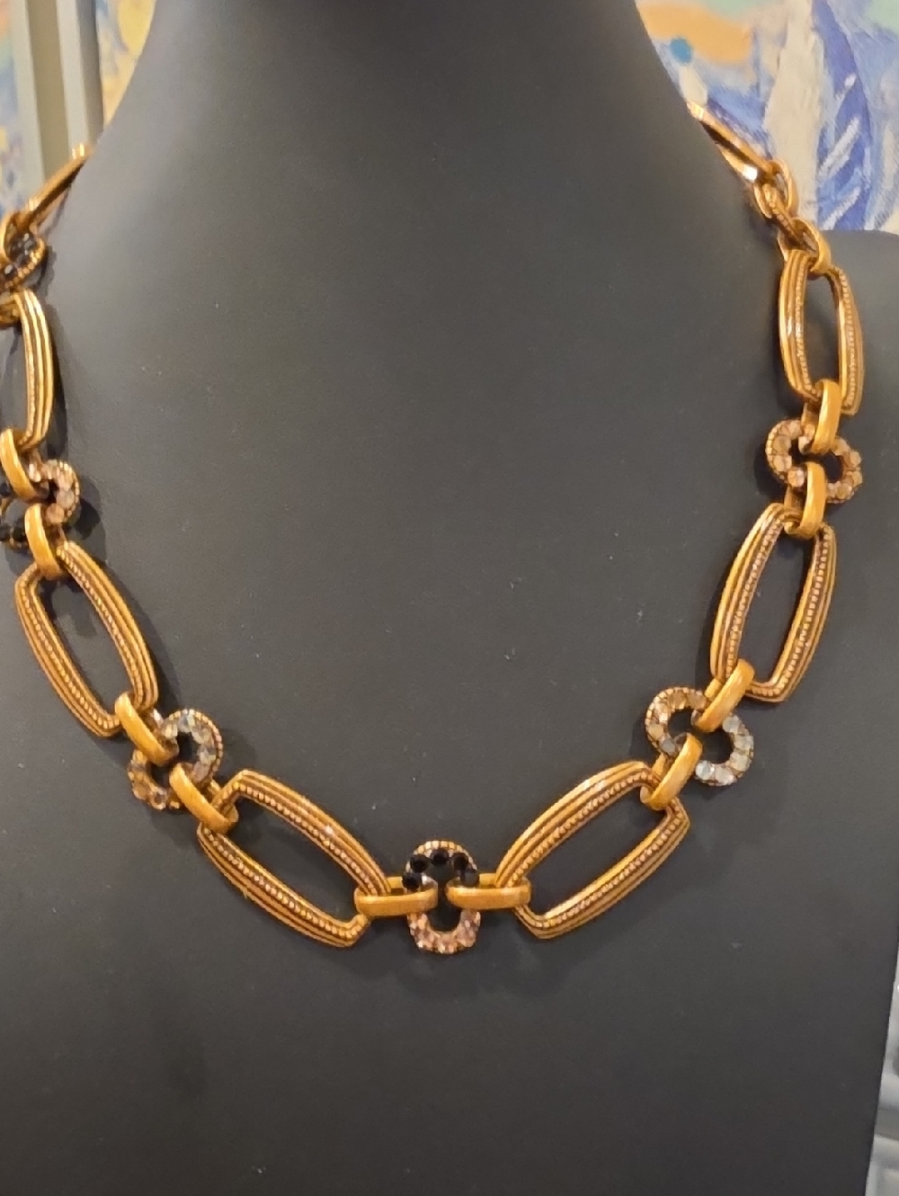 Chicos Gold-Tone Linked Necklace with Crystal Accents